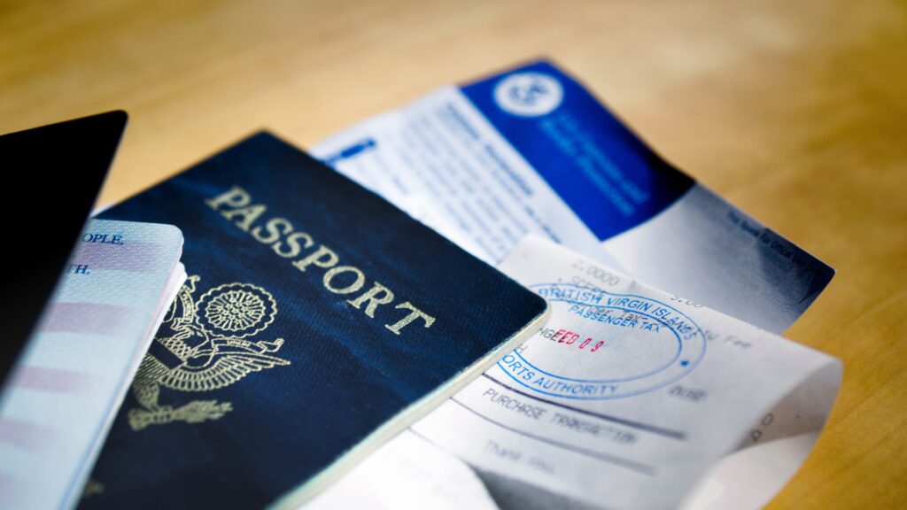 Passport and important documents on the table