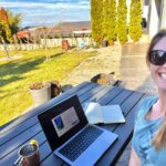 working from a laptop outside
